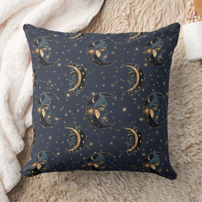 Celestial Moon Gold Starry Night Pattern (3) Kissen (Decke)