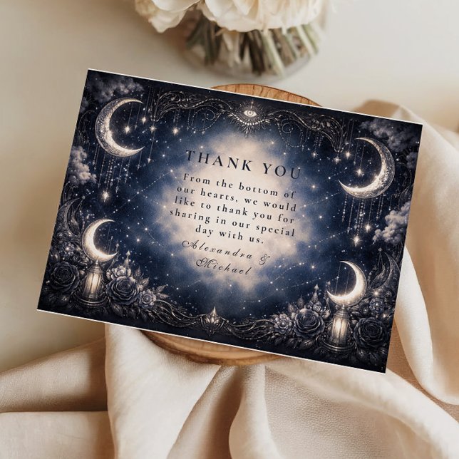 Celestial Moon Gothic Wedding Dankeskarte (Von Creator hochgeladen)