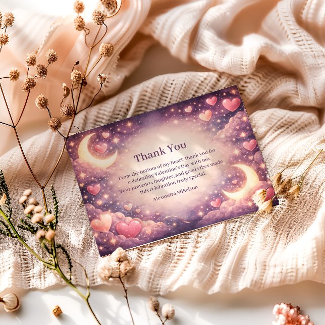Celestial Moon Hearts Valentine Party Dankeskarte (Von Creator hochgeladen)