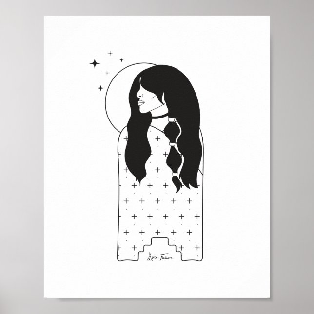 Celestial Moon Maiden Black and White Print Poster (Vorne)