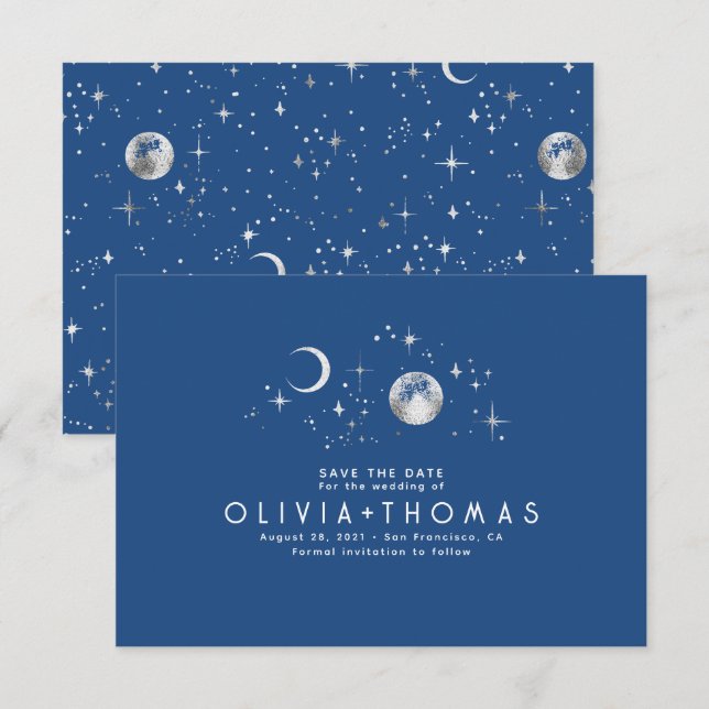 Celestial Moon Navy Blue Save the Date (Vorne/Hinten)