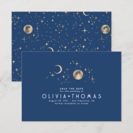 Celestial Moon Navy Blue Save the Date