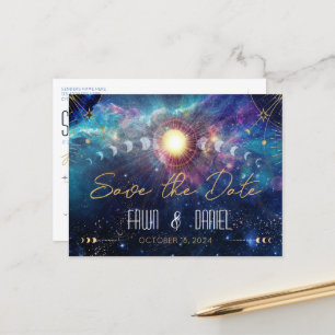 Celestial Moon Phase Save the Date Postkarte