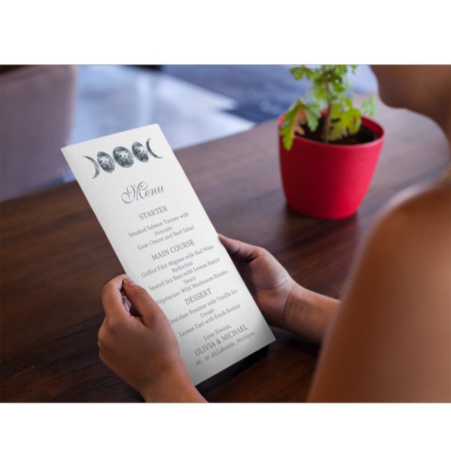 Celestial Moon Phases Boho Editable Wedding Menu Menükarte (Von Creator hochgeladen)