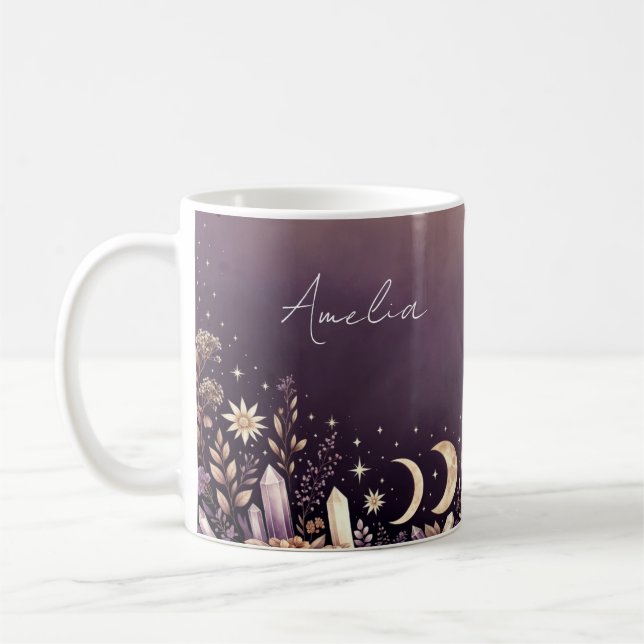Celestial Moon Phases Crystal Botanical Name Mug Kaffeetasse (Links)