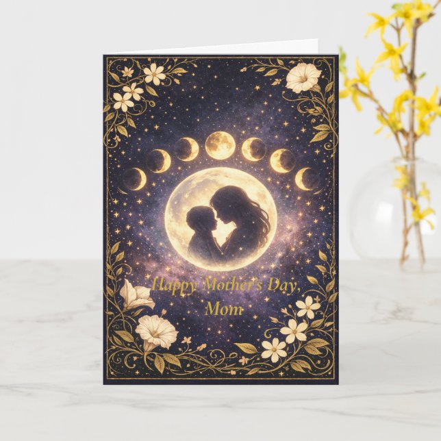 Celestial Moon Phases Floral Night Sky Design Karte (Gelbe Blume)