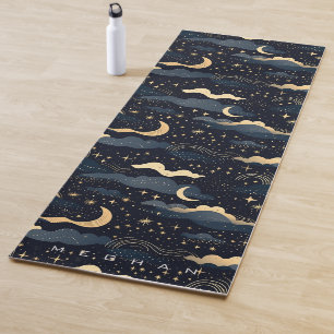 Celestial Moon Phases Stars Gold Monogram Yoga Mat Yogamatte