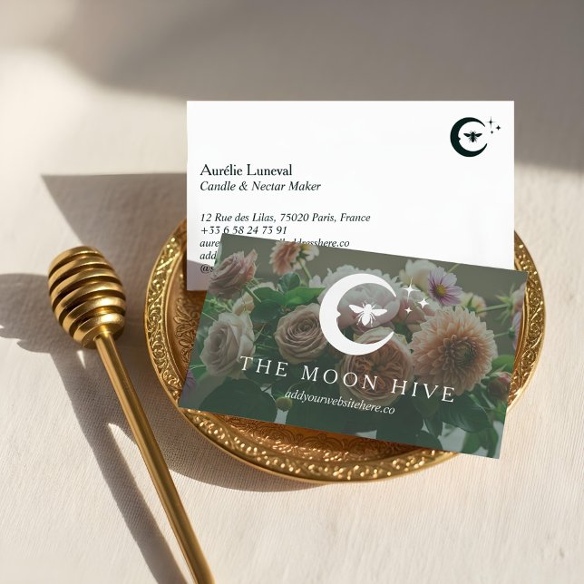 Celestial Moon Star Honey Bee Vintag Floral Visitenkarte (Celestial Moon Star Honey Bee Vintage Floral Business Card)