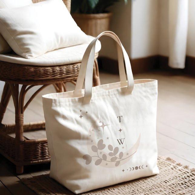 Celestial Moon Star Monogram Boho Bridesmaid Jumbo Stoffbeutel (Celestial Moon Star Monogram Boho Bridesmaid Large Tote Bag)