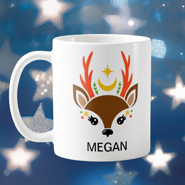 Celestial Moon & Star Reindeer Face Holiday Kaffeetasse (Celestial Moon & Star Reindeer Face Holiday Coffee Mug
)