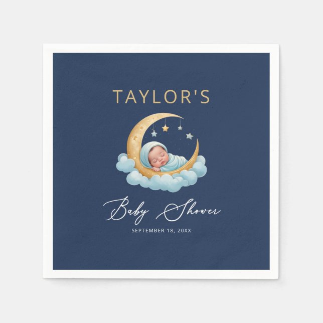 Celestial Moon Stars Clouds Baby Shower Napkins Serviette (Vorderseite)