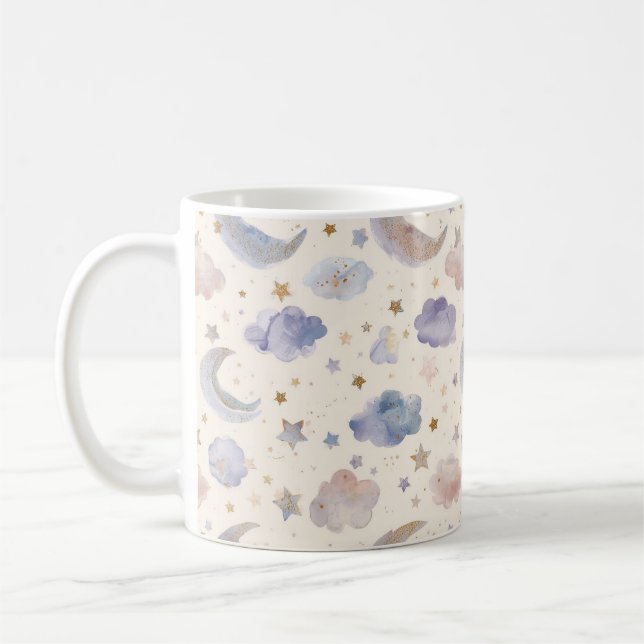 Celestial Moon Stars Clouds Watercolor Pastel Kaffeetasse (Links)