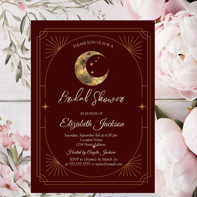 Celestial Moon Stars Dark Bridal Shower Einladung (Von Creator hochgeladen)