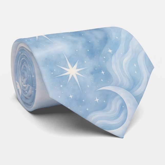 Celestial Moon Stars Dreamy Sky Pastel Watercolor Krawatte (Gerollt)