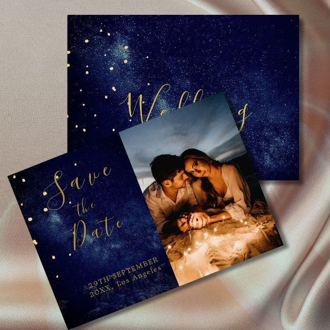 Celestial Moon Stars Elegantes Foto Hochzeit Save The Date (Von Creator hochgeladen)