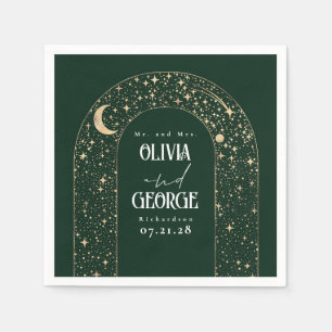 Celestial Moon Stars Emerald Green Wedding Serviette