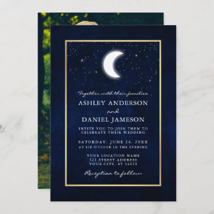 Celestial Moon Stars Foto Gold Frame Wedding Einladung