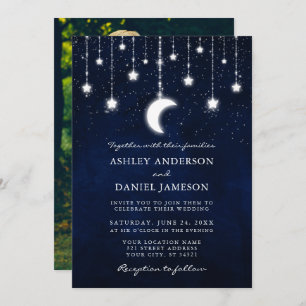 Celestial Moon Stars Foto String Lights Wedding Einladung