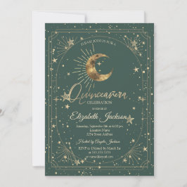 Celestial Moon Stars Frame Quinceanera Einladung