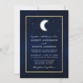 Celestial Moon Stars Gold Foto Wedding Einladung