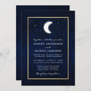 Celestial Moon Stars Gold Foto Wedding Einladung