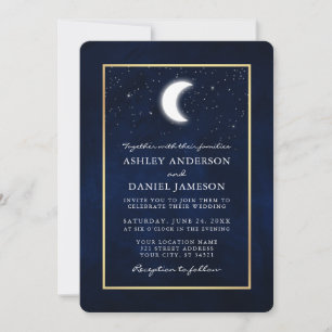 Celestial Moon Stars Gold Frame Wedding Einladung