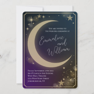 Celestial Moon Stars Hochzeiten Lila Blue Dark Einladung