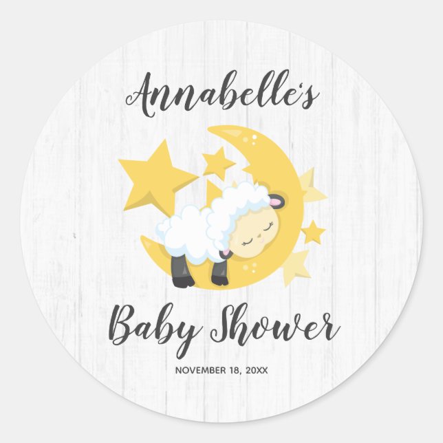 Celestial Moon Stars & Lamb Baby Dusche Einladung Runder Aufkleber (Vorderseite)