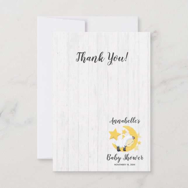 Celestial Moon Stars & Lamb Baby Dusche Vielen Dan Dankeskarte (Vorderseite)