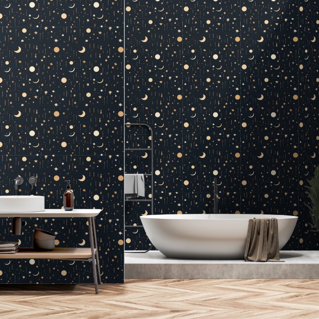 Celestial Moon Stars Luxury Tapete (Badezimmer)