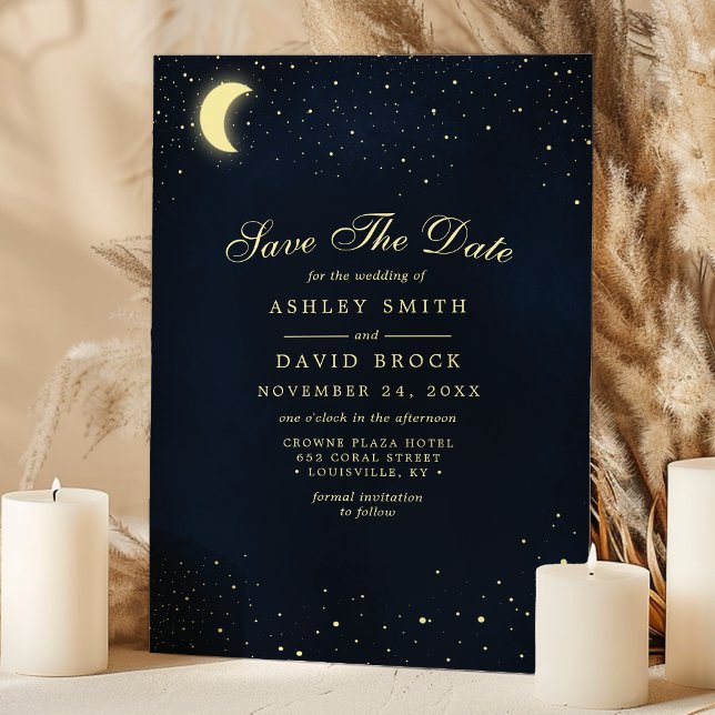 Celestial Moon Stars Midnight Blue Save the Date (Von Creator hochgeladen)