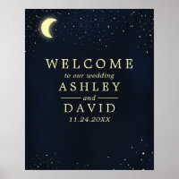 Celestial Moon Stars Midnight Blue Wedding Willkom