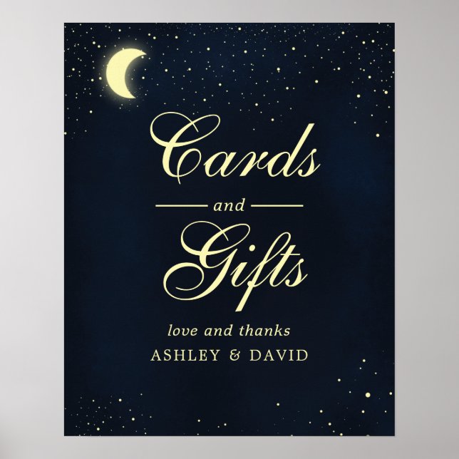 Celestial Moon Stars Mitternacht Blue Cards & Gesc Poster (Vorne)