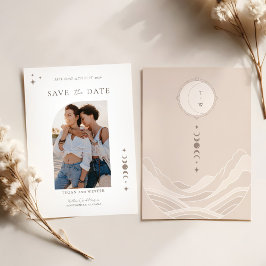 Celestial Moon Stars Monogram Save the Date Foto Einladung