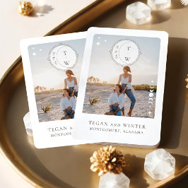 Celestial Moon Stars Monogram Save the Date Foto Spielkarten