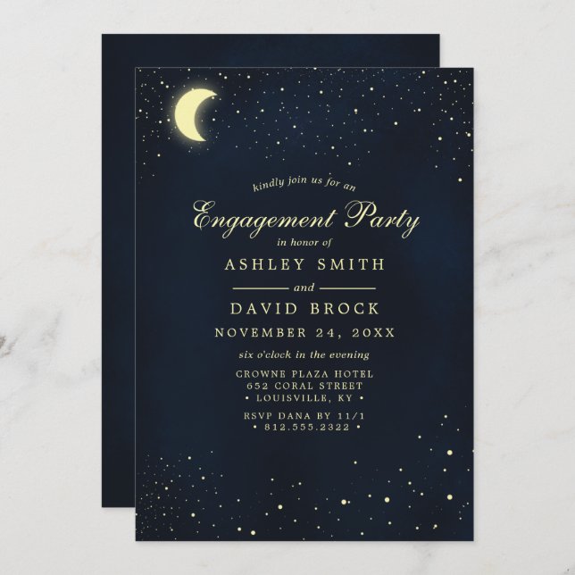 Celestial Moon Stars Night Sky Engagement Party Einladung (Vorne/Hinten)