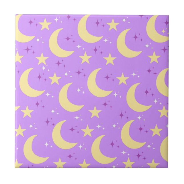 Celestial Moon Stars Pattern Fliese (Vorderseite)