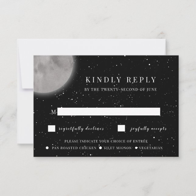 Celestial Moon & Stars RSVP Card mit Wahlmöglichke Einladung (Vorderseite)