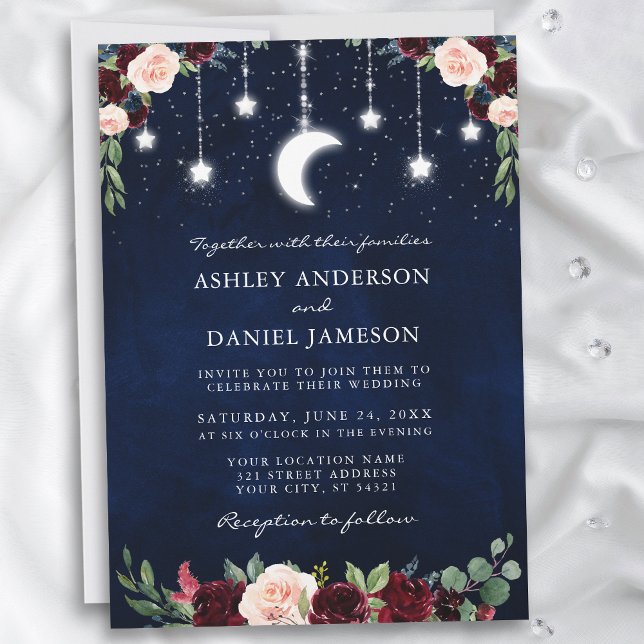 Celestial Moon Stars String Lights Hochzeit Einladung (Customize to change text size or text style.)