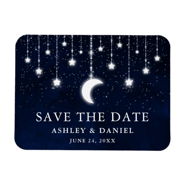 Celestial Moon Stars String Lights Save the Date Magnet (Horizontal)
