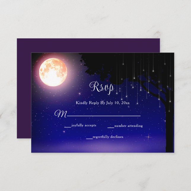 Celestial Moon Stars String Lights Wedding RSVP Karte (Vorne/Hinten)