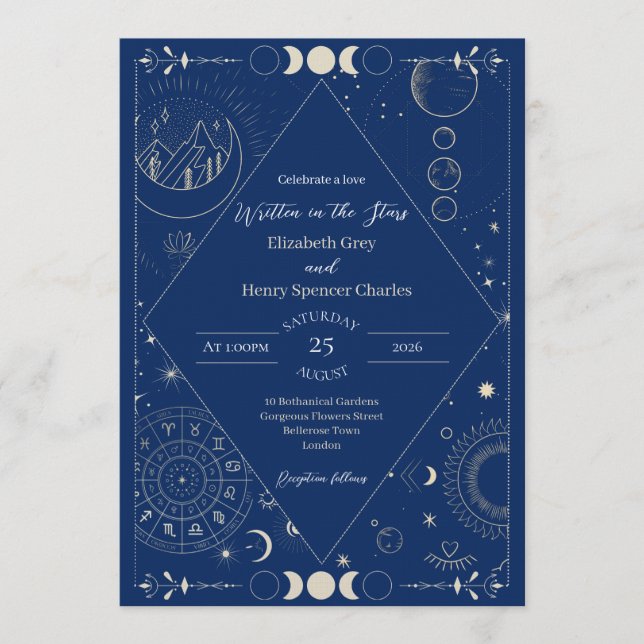 Celestial moon sun stars constellations wedding einladung (Vorderseite)
