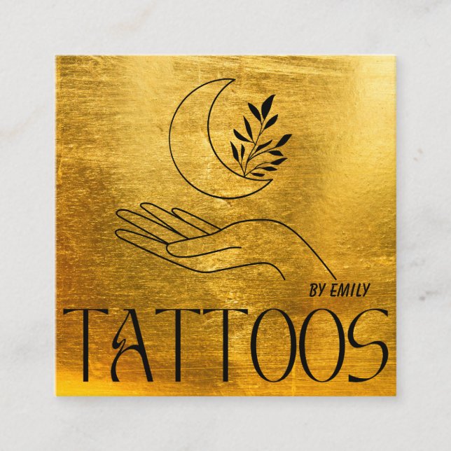 Celestial Moon Tattoo Salon Gold Metallic Quadratische Visitenkarte (Vorderseite)