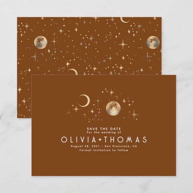 Celestial Moon Terracotta Save the Date (Vorne/Hinten)
