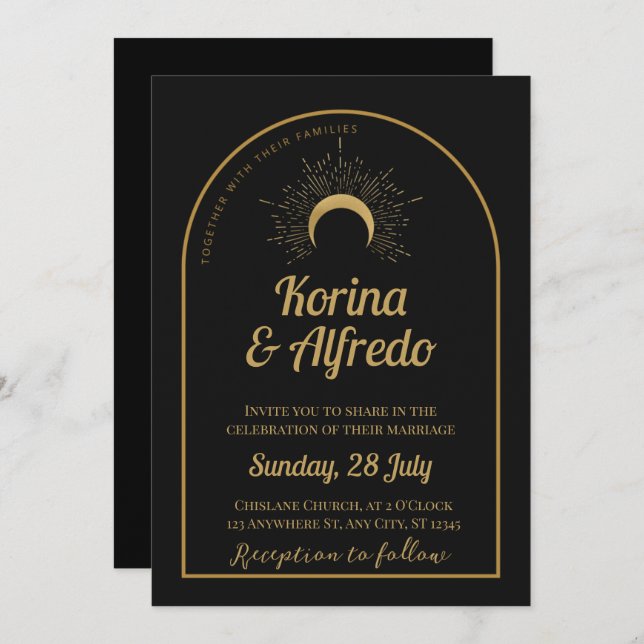 Celestial Moon Wedding Invite Einladung (Vorne/Hinten)