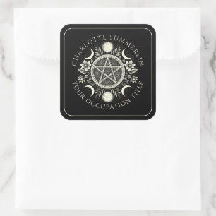Celestial Moons Black Quadratischer Aufkleber
