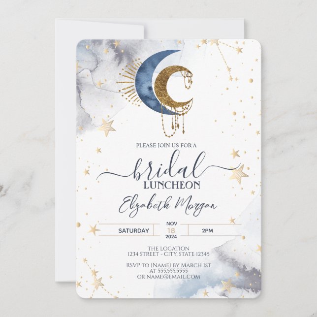 Celestial Moons, Stars Bridal Luncheon Einladung (Vorderseite)