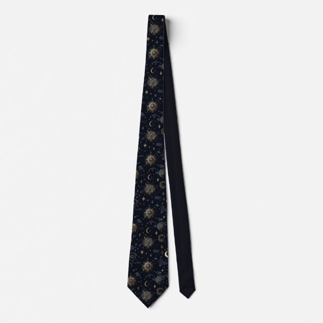Celestial Moons & Stars Gold/Navy Krawatte (Vorderseite)