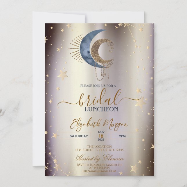 Celestial Moons,Stars Magical Bridal Luncheon  Einladung (Vorderseite)