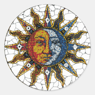 Celestial Mosaic Sun and Moon UNTERSETZER Runder Aufkleber